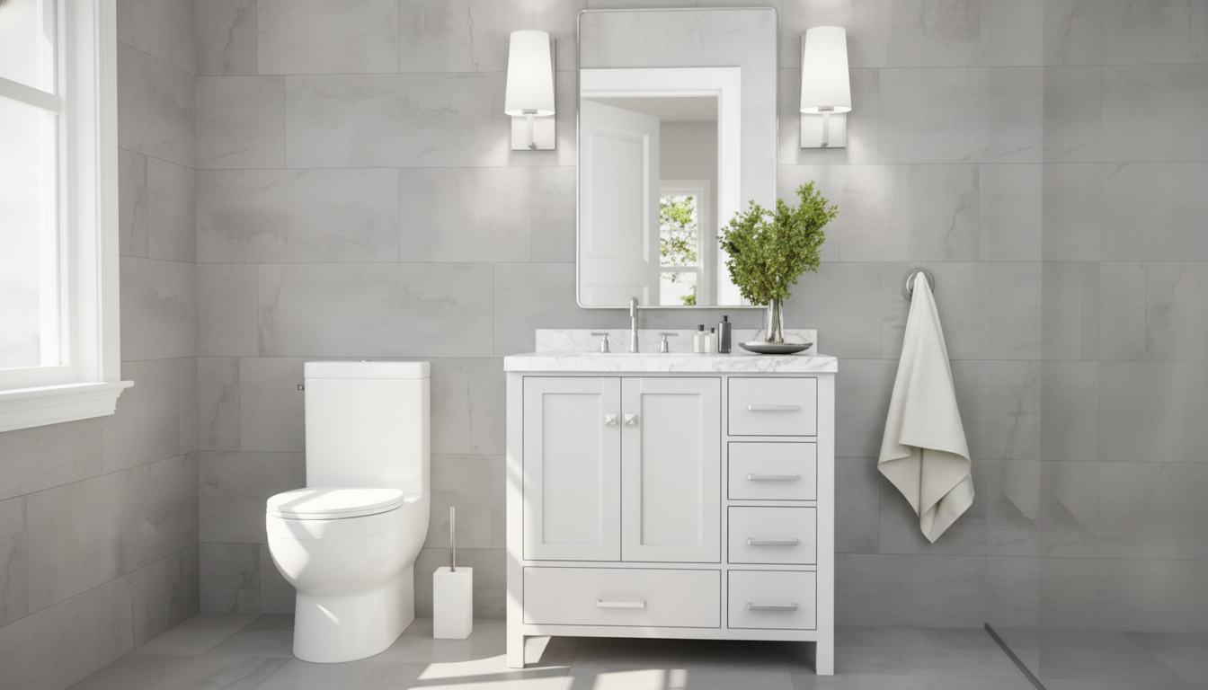 37-Inch White Vanity: Quartz Top, Left-Offset Sink