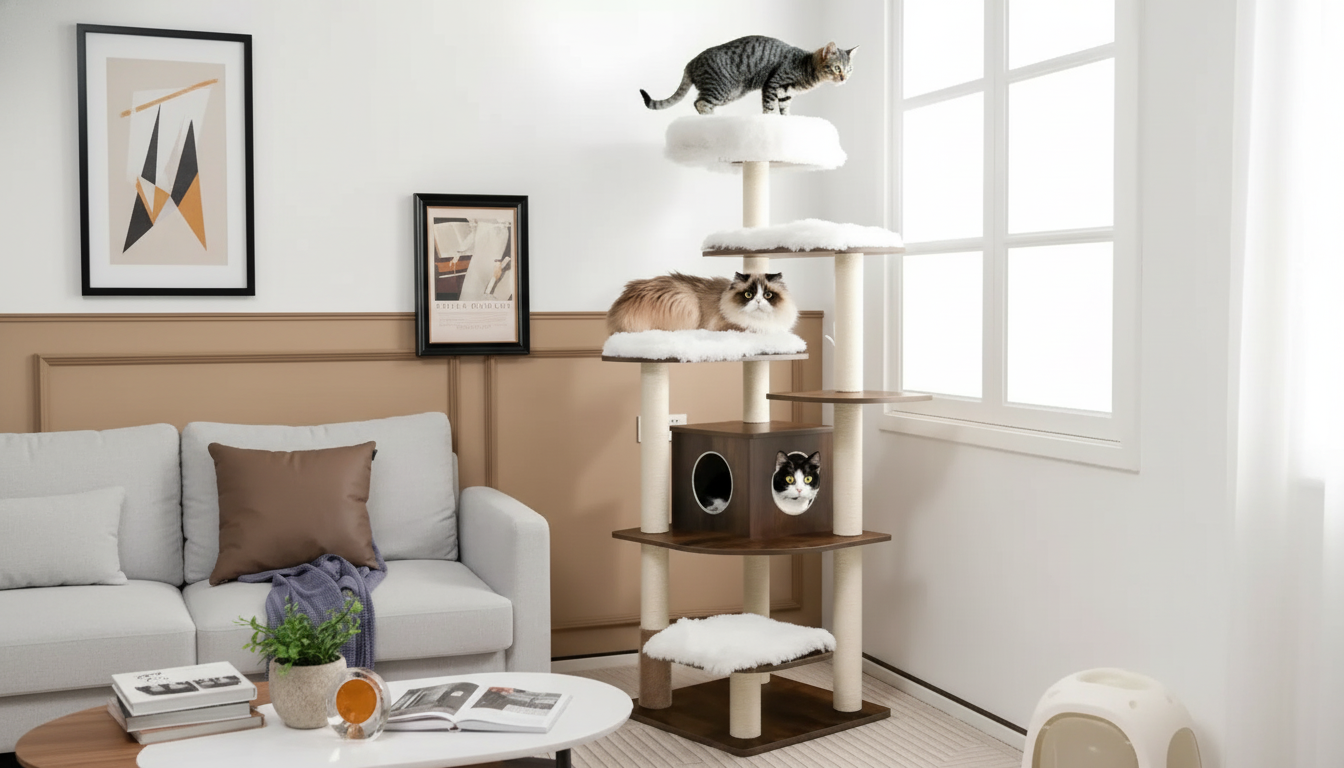 71-Inch Modern Cat Tower: Multi-Level Perches & Posts