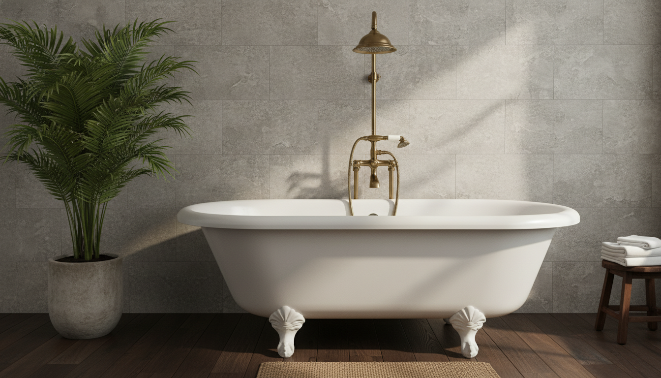 Antique Brass Wall-Mount Rainfall Shower + Tub Set