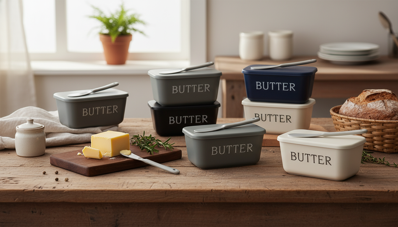 Ceramic Rectangular Butter Box with Lid & Knife