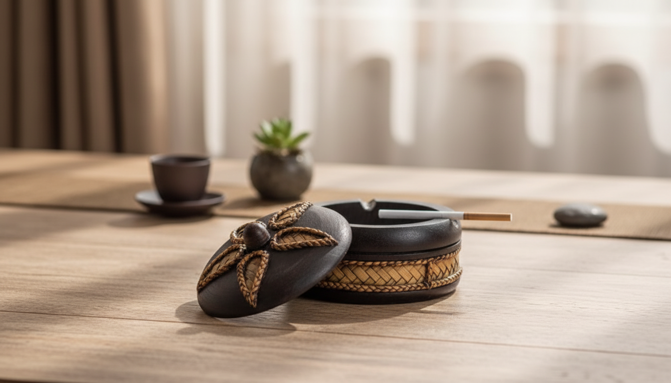 Covered Wooden Ashtray: Handmade Zen Tabletop Decor