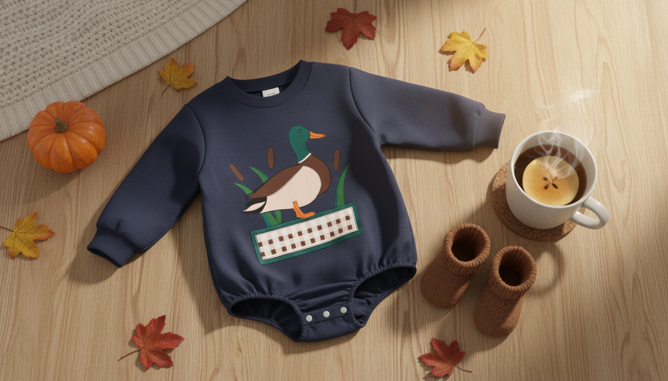 Duck Print Baby Boy Fall Romper: Long Sleeve Jumpsuit
