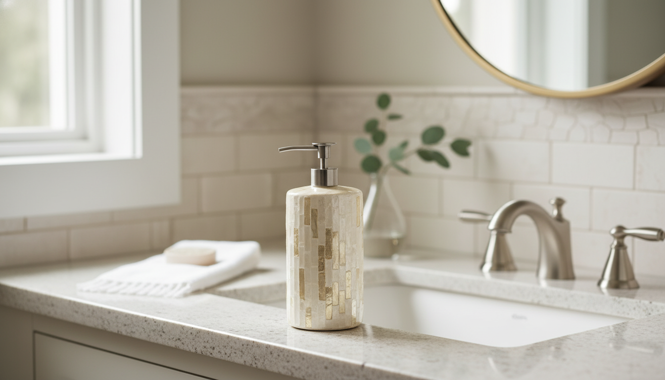 French Cream Ceramic Pump Dispenser for a Polished Sink