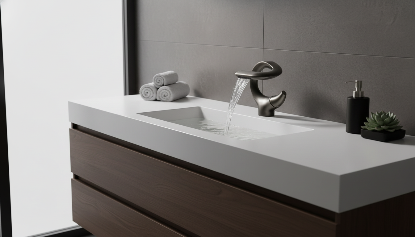 Gun Gray Brass Waterfall Basin Faucet for Modern Baths