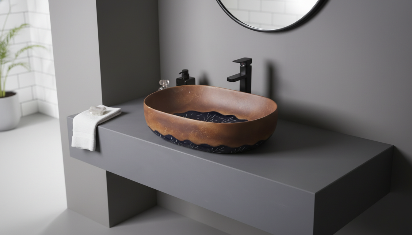 Leaf-Pattern Ceramic Brown Vessel Sink: Style & Install
