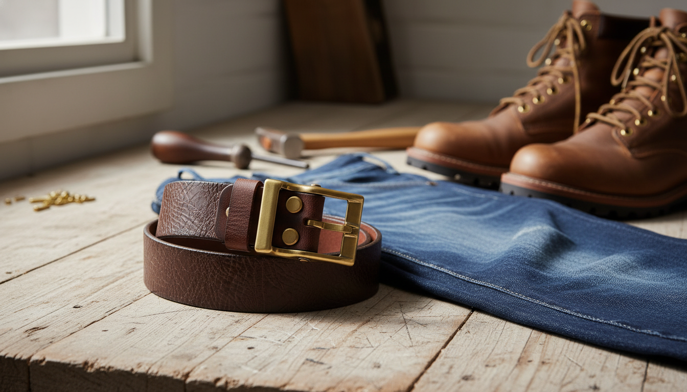 1.5-Inch Cowhide Belt with Solid Brass Buckle (Men’s)