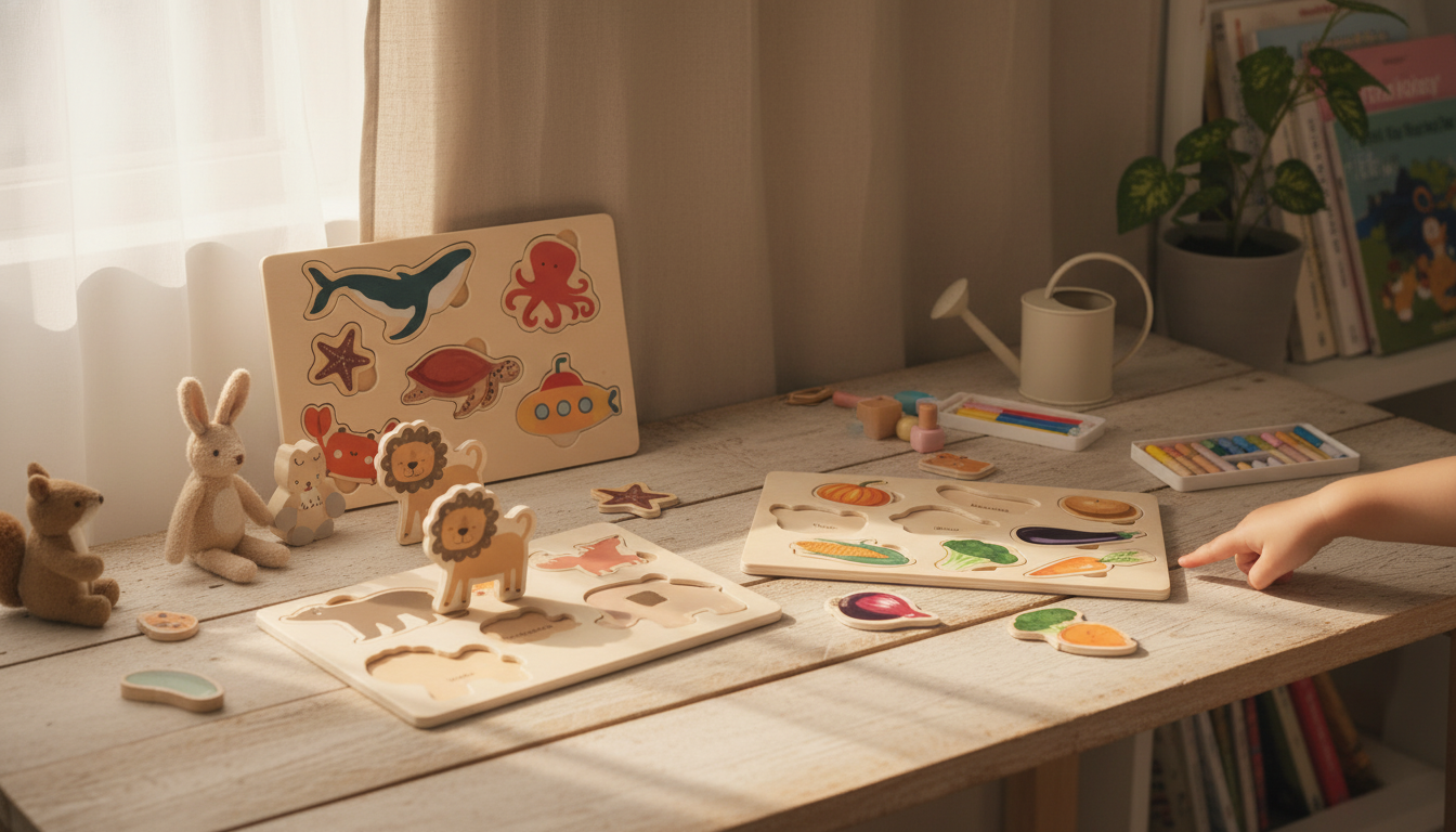 Wooden Animal & Nature Puzzle Board: Montessori Learning