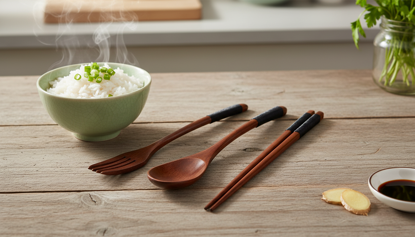 Natural Wooden Cutlery Set (Fork, Spoon & Chopsticks)
