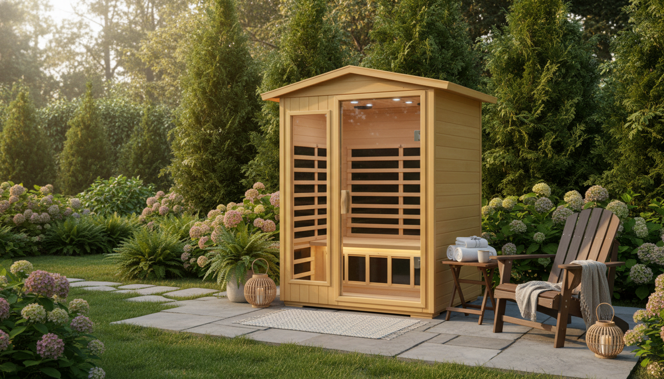 Outdoor 2-Person Infrared Sauna: Basswood, Low-EMF