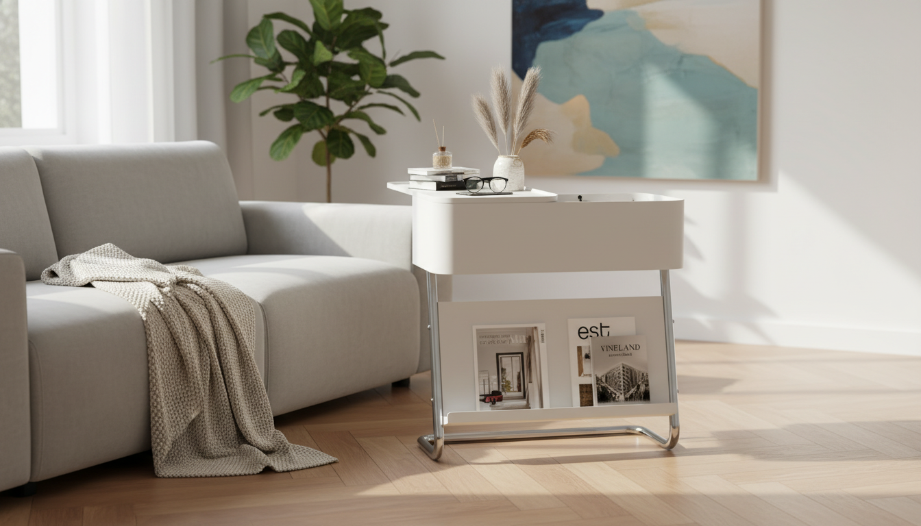 Oval Side Table With Removable Storage for Sofas