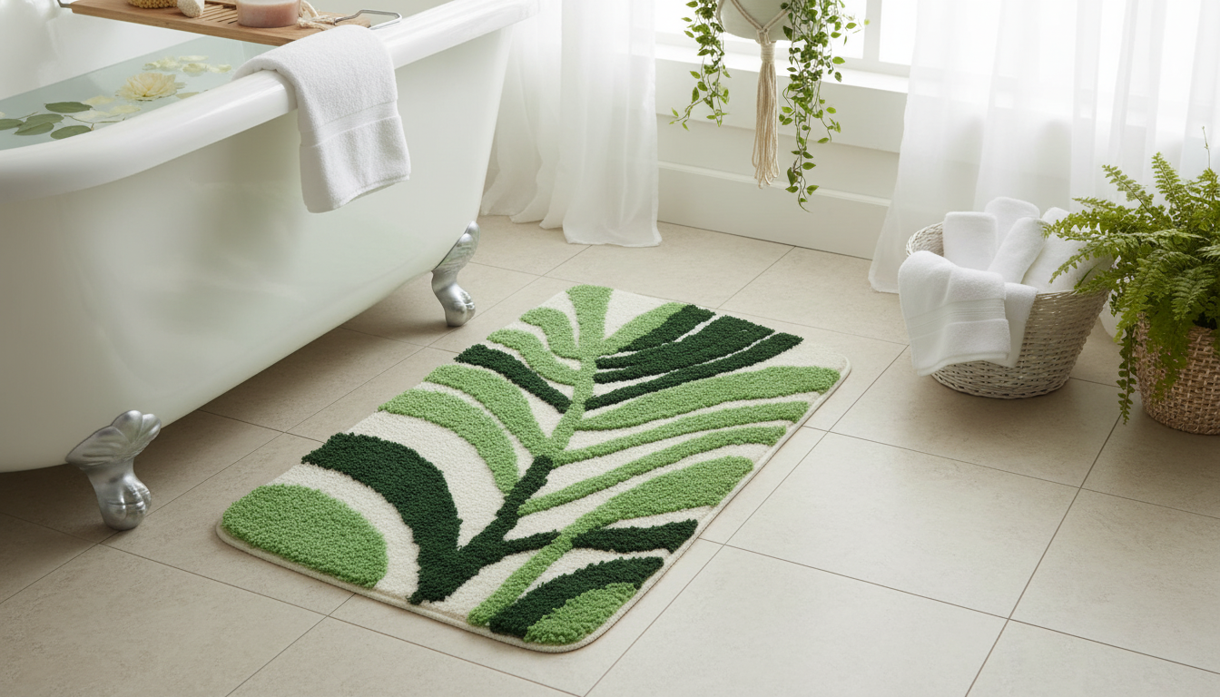 Pastoral Green Leaf & Flower Anti-Slip Bath Mat Guide