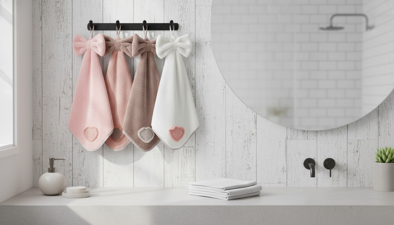 Plush Bowknot Coral Velvet Hand Towel with Love Stitch