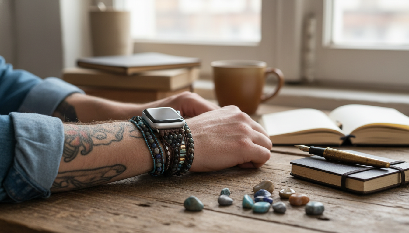 Punk Beaded Apple Watch Strap with Natural Stone Accents