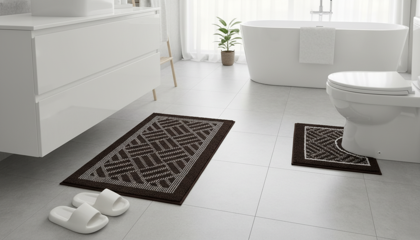 Striped Anti-Slip Bathroom & Toilet Mat Set (2-Piece)