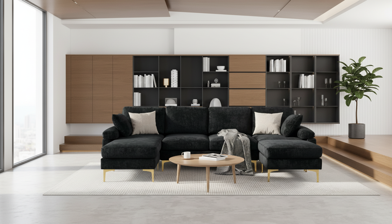 Velvet U-Shaped Convertible Sectional Sofa with Chaise