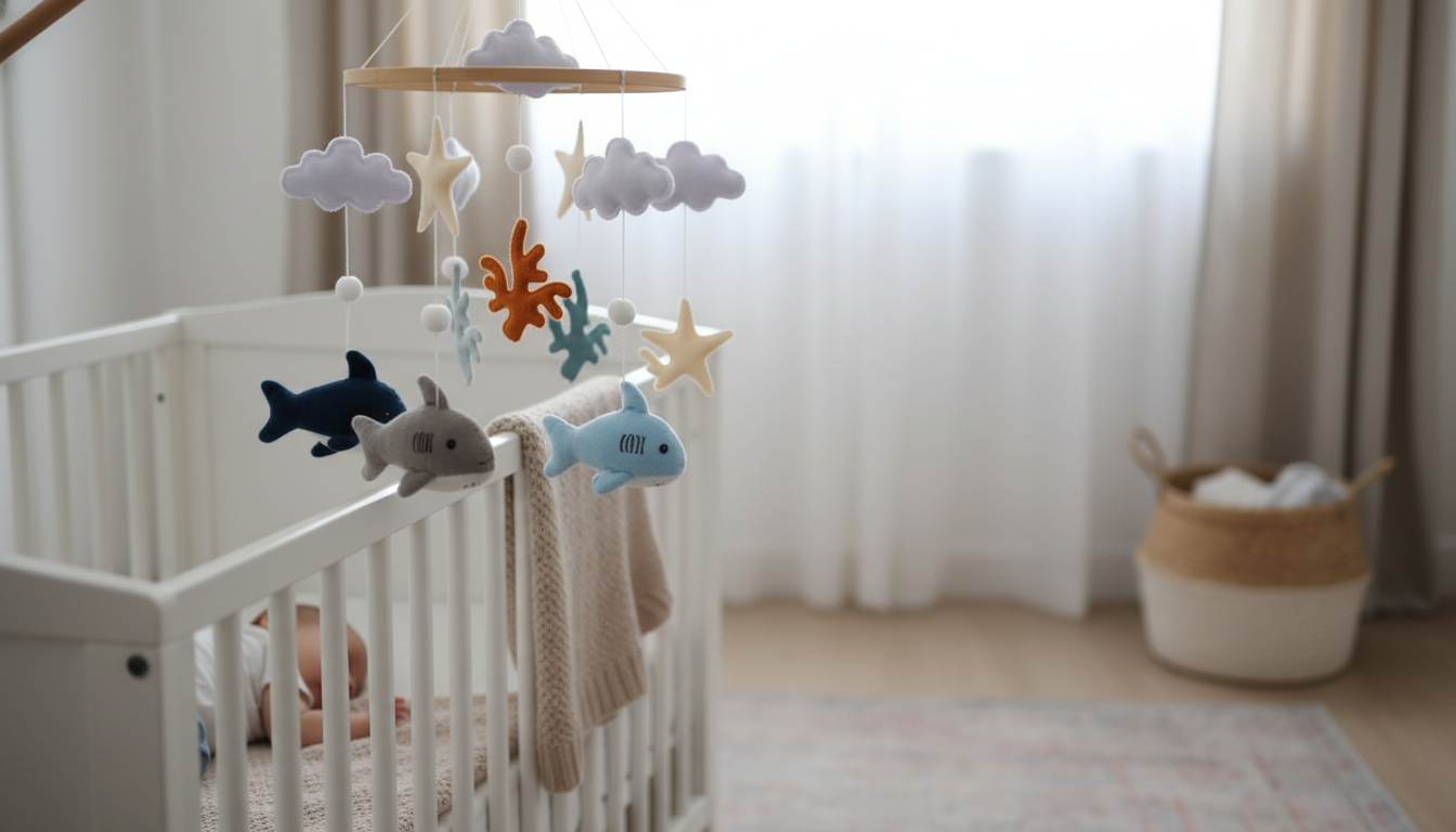 Wooden Crib Mobile Holder: Calm Rattles for 0–12 Months