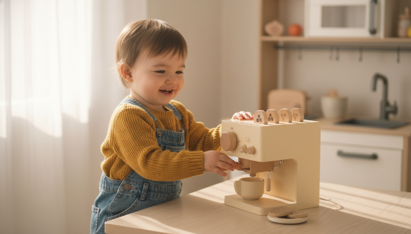 Wooden Pretend Coffee Machine: Toddler Role-Play Skills