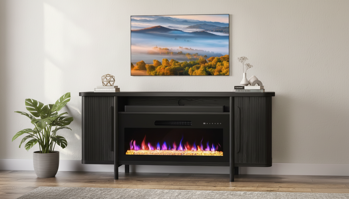 66-Inch TV Stand with Electric Fireplace: Fit & Features