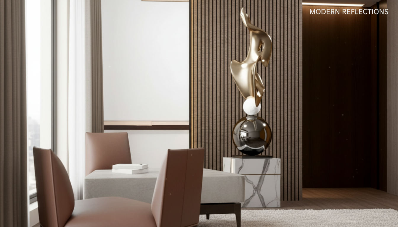 Electroplated Abstract Sculpture: Modern Reflective Decor