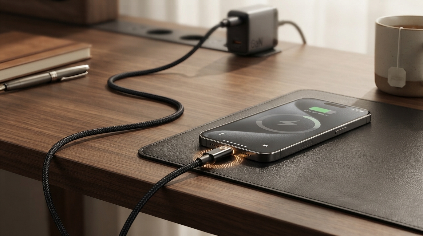 20W Right-Angle USB-C Cable with LED Halo for Fast Charging