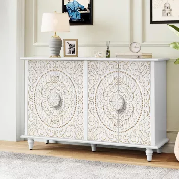 48" Vintage Carved Flower Sideboard: Storage & Style
